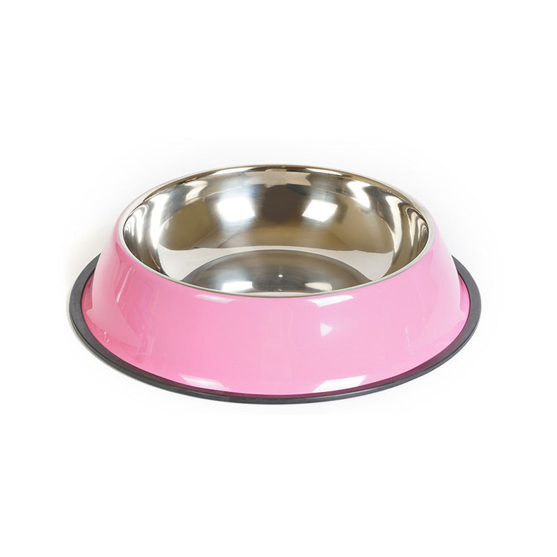 KFX-3293501 Dual-Function Pet Bowl with Stainless Steel and Melamine - Non-Slip, Heat-Resistant Design