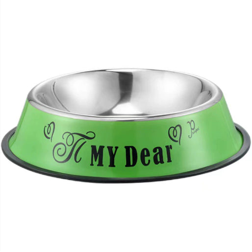 KFX-3293501 Dual-Function Pet Bowl with Stainless Steel and Melamine - Non-Slip, Heat-Resistant Design