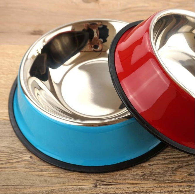 KFX-3293501 Dual-Function Pet Bowl with Stainless Steel and Melamine - Non-Slip, Heat-Resistant Design