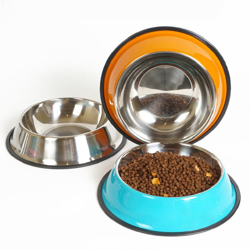 KFX-3293501 Dual-Function Pet Bowl with Stainless Steel and Melamine - Non-Slip, Heat-Resistant Design