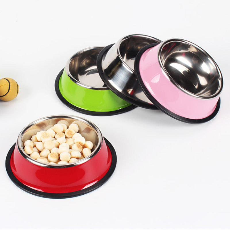 KFX-3293501 Dual-Function Pet Bowl with Stainless Steel and Melamine - Non-Slip, Heat-Resistant Design