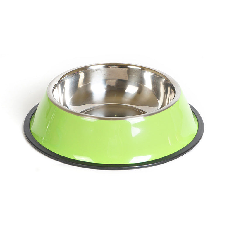 KFX-3293501 Dual-Function Pet Bowl with Stainless Steel and Melamine - Non-Slip, Heat-Resistant Design