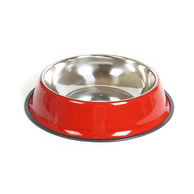 KFX-3293501 Dual-Function Pet Bowl with Stainless Steel and Melamine - Non-Slip, Heat-Resistant Design