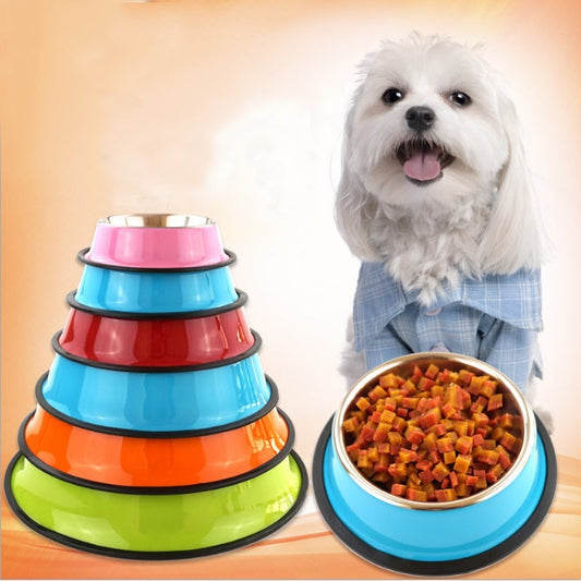 KFX-3293501 Dual-Function Pet Bowl with Stainless Steel and Melamine - Non-Slip, Heat-Resistant Design