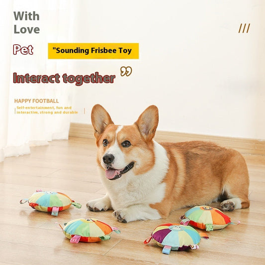 KFX-3294141 Durable Plush Dog Toy in Fun Frisbee Shapes with Squeaker, 15CM Diameter