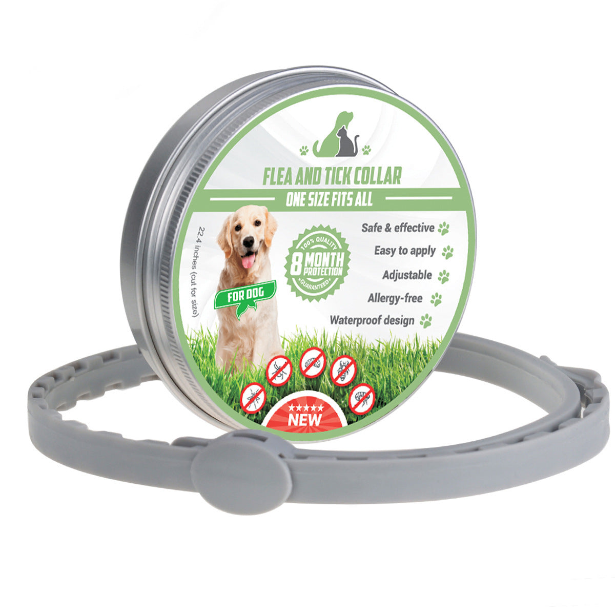 KFX-3294781 Adjustable TPE Dog Collar for Flea and Mosquito Protection, Hypoallergenic and Durable for Up to 8 Months
