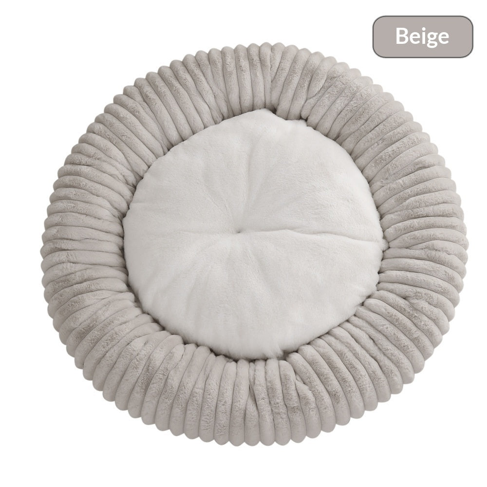 KFX-3295165 Soft Striped Plush Round Pet Bed for Cats and Small Dogs