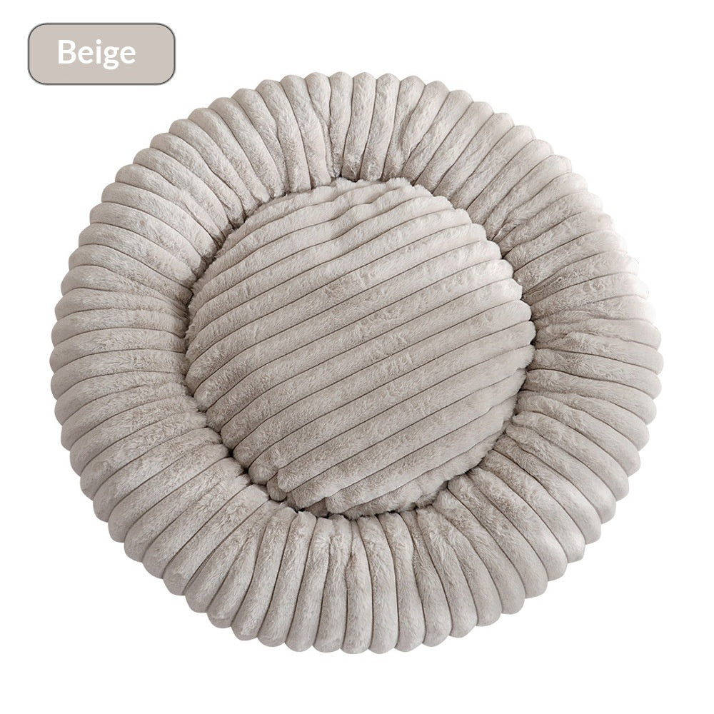 KFX-3295165 Soft Striped Plush Round Pet Bed for Cats and Small Dogs