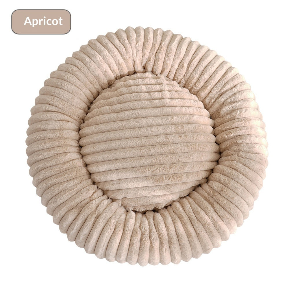 KFX-3295165 Soft Striped Plush Round Pet Bed for Cats and Small Dogs