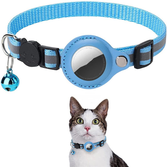 KFX-3295293 Reflective Pet Collar with Bell and Airtag Holder - Adjustable Polyester in Multiple Colors