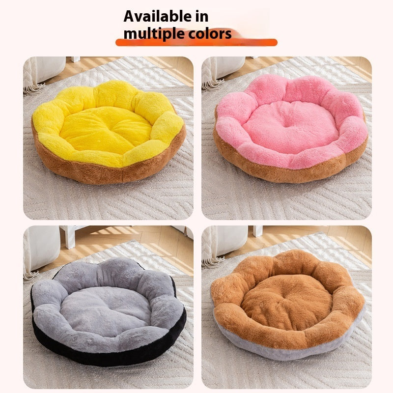 KFX-3297341 Thick Warm Rabbit Plush Round Nest Pet Bed - Detachable, Removable, Washable