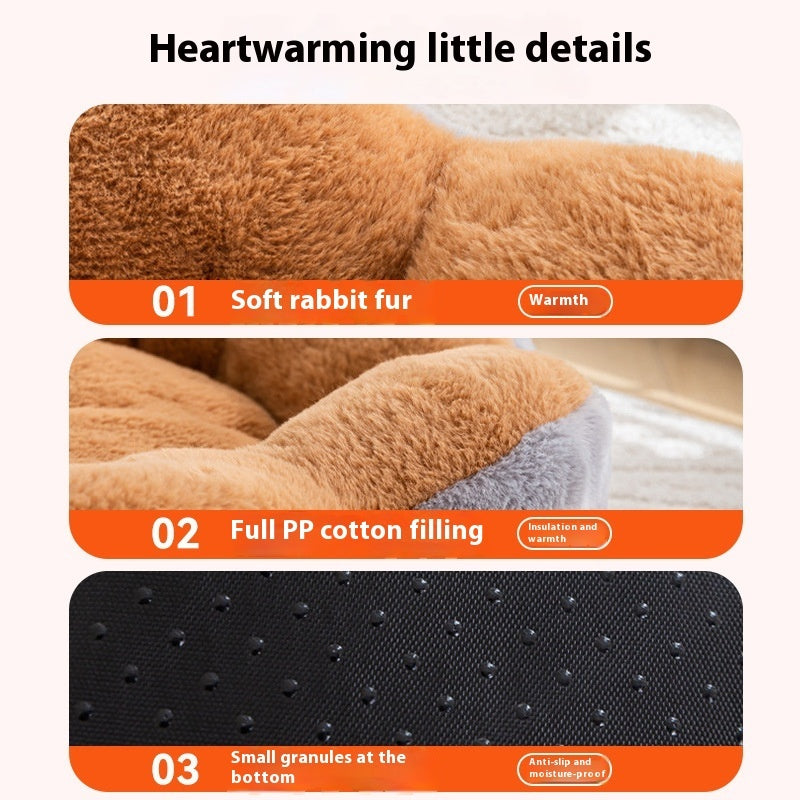 KFX-3297341 Thick Warm Rabbit Plush Round Nest Pet Bed - Detachable, Removable, Washable