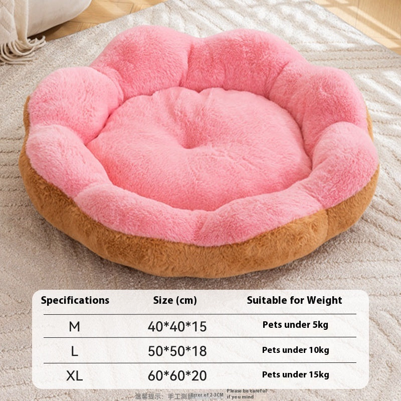 KFX-3297341 Thick Warm Rabbit Plush Round Nest Pet Bed - Detachable, Removable, Washable
