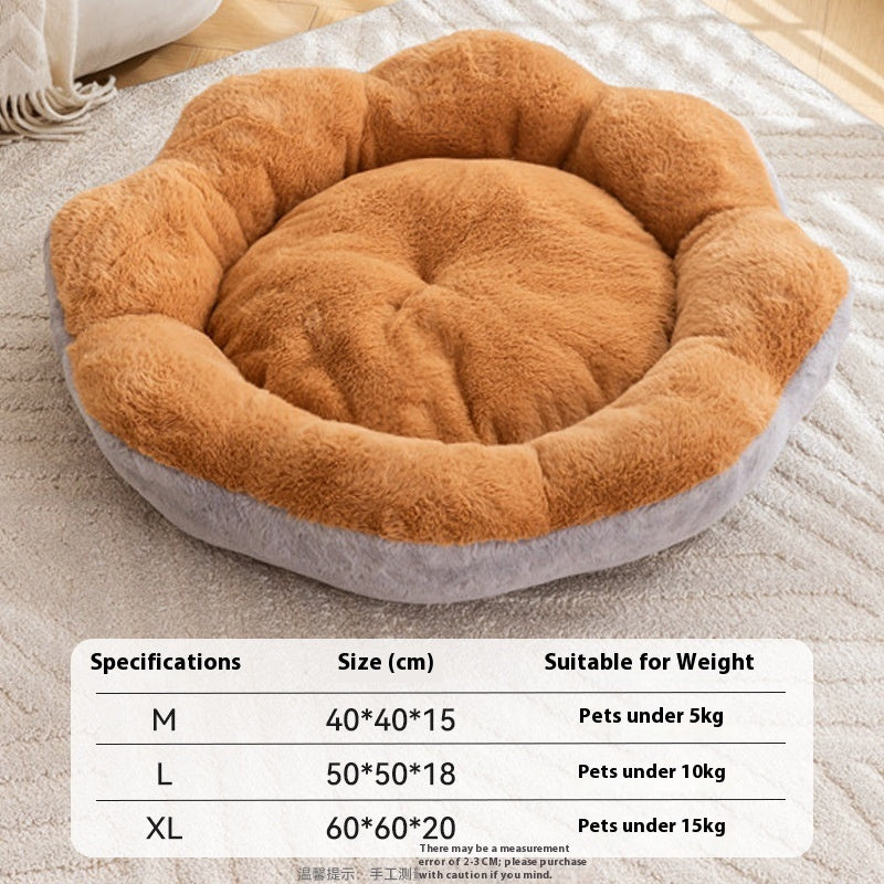 KFX-3297341 Thick Warm Rabbit Plush Round Nest Pet Bed - Detachable, Removable, Washable