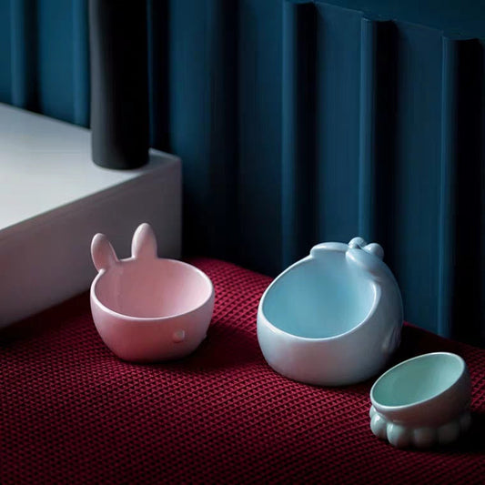KFX-3299261 Cute Bunny and Octopus Ceramic Pet Bowls - Pink, Blue, Teal Green, Purple Options