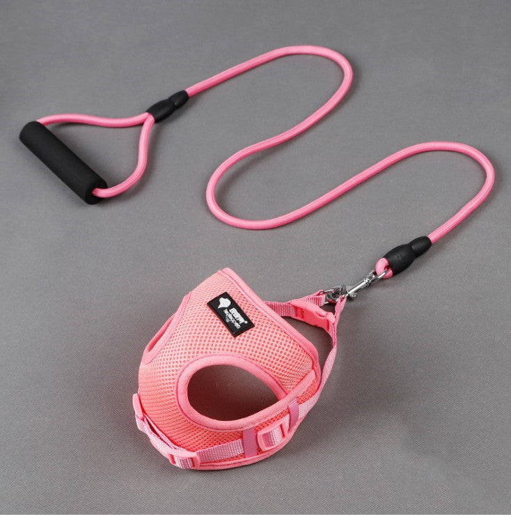 KFX-3301053 Adjustable Dog Leash and Collar Set – Mesh, Nylon, Foam – Round Rope Strap – Fits Bust 35-50cm – Ideal for Pets 4-10kg