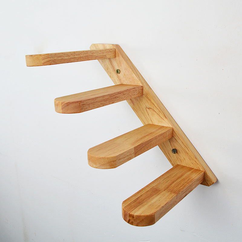 KFX-3302333 Wall-Mounted Cat Climbing Ladder with Solid Wood Stairs and Jumping Platform
