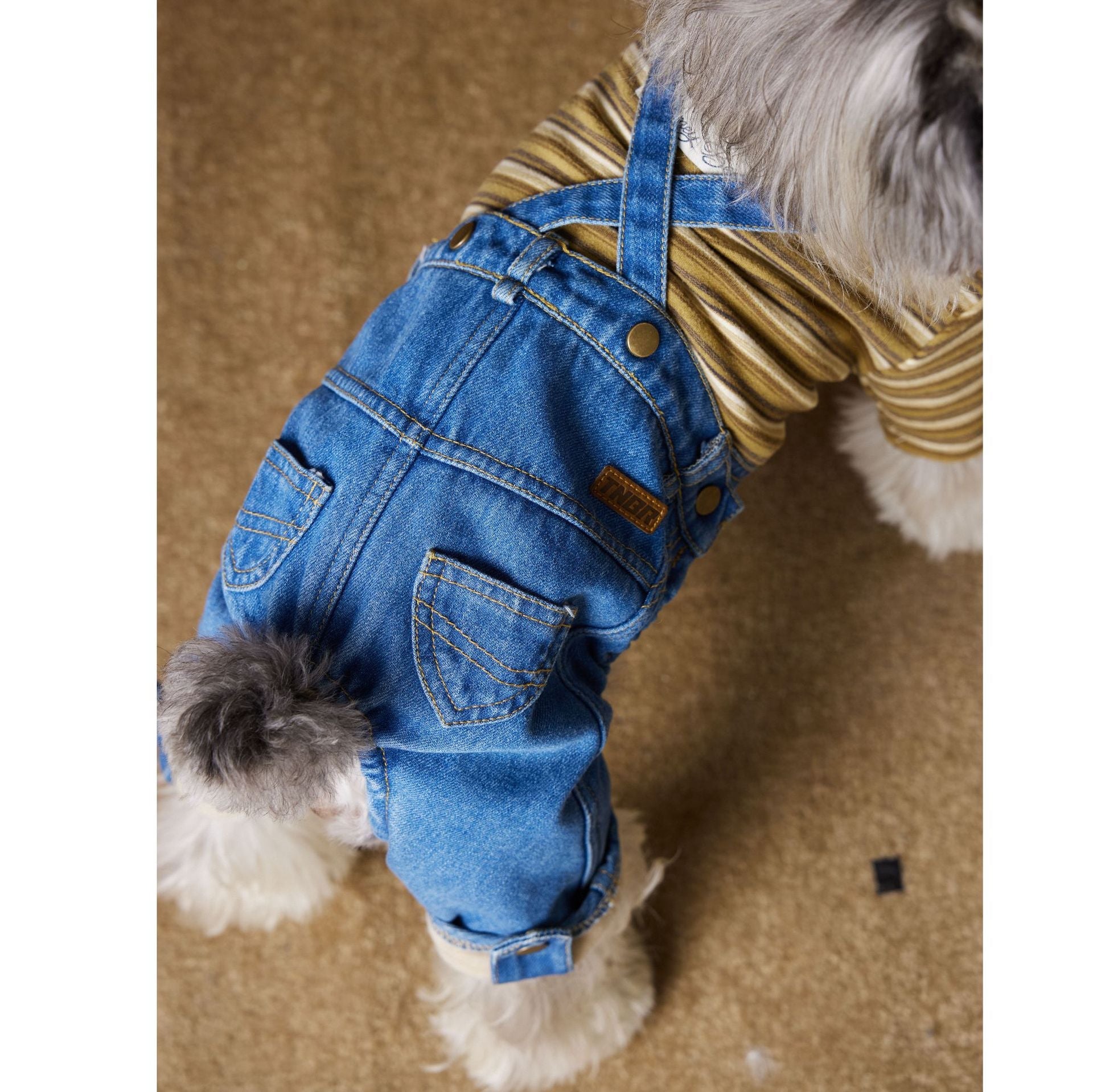 KFX-3304637 Fleece-Lined Denim Jeans for Dogs - Cozy Autumn & Winter Clothing for Small Breeds