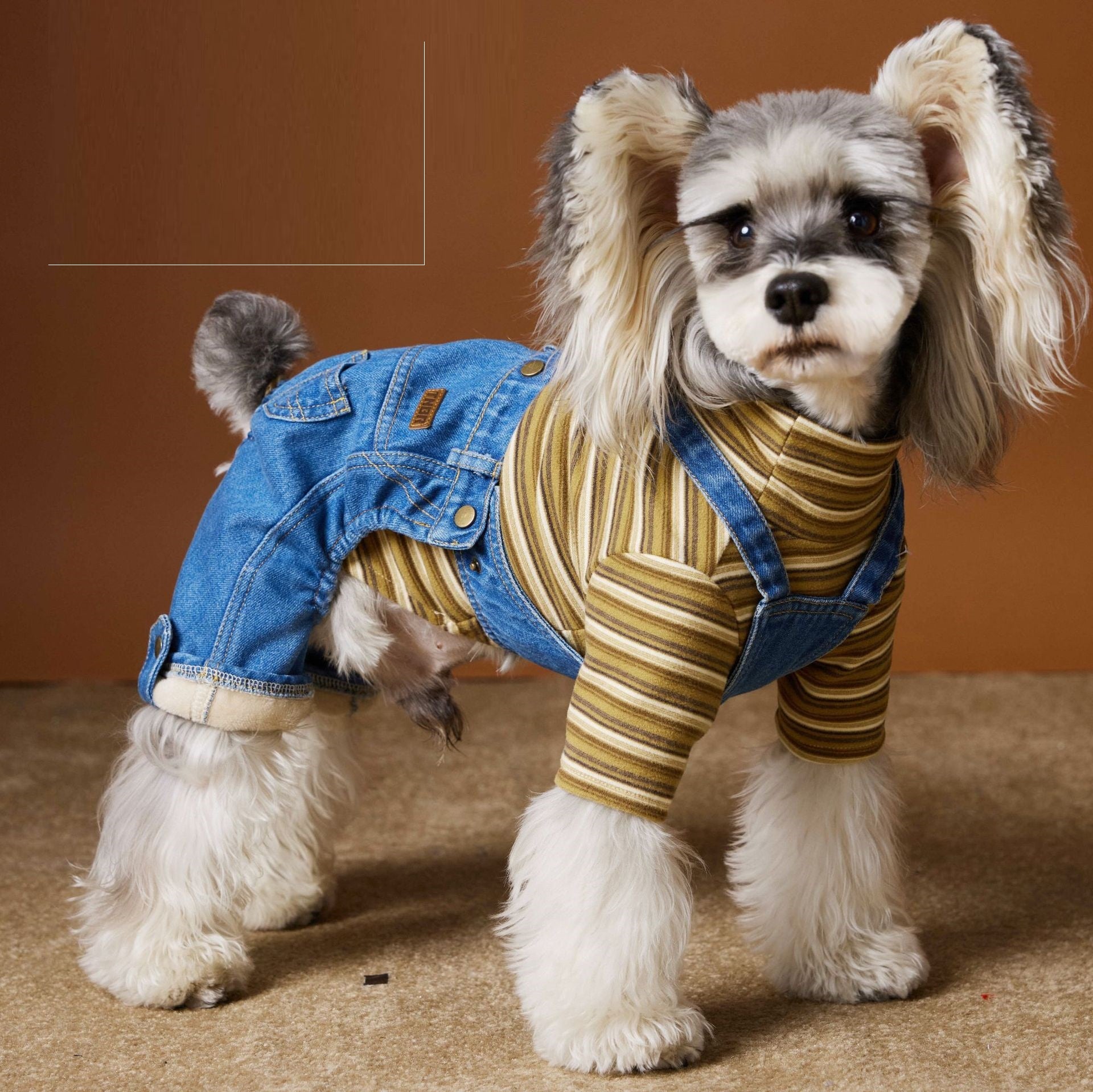 KFX-3304637 Fleece-Lined Denim Jeans for Dogs - Cozy Autumn & Winter Clothing for Small Breeds