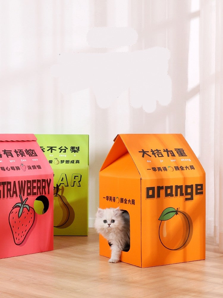KFX-3305021 Detachable Cartoon House Cat Scratch Board with Durable Corrugated Paper Design