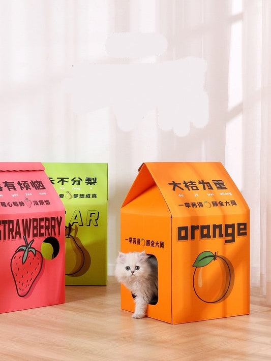 KFX-3305021 Detachable Cartoon House Cat Scratch Board with Durable Corrugated Paper Design
