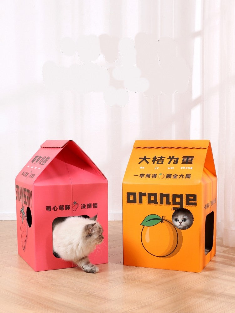 KFX-3305021 Detachable Cartoon House Cat Scratch Board with Durable Corrugated Paper Design