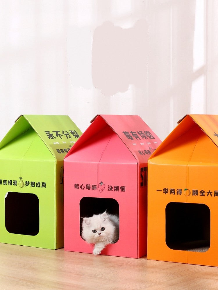KFX-3305021 Detachable Cartoon House Cat Scratch Board with Durable Corrugated Paper Design