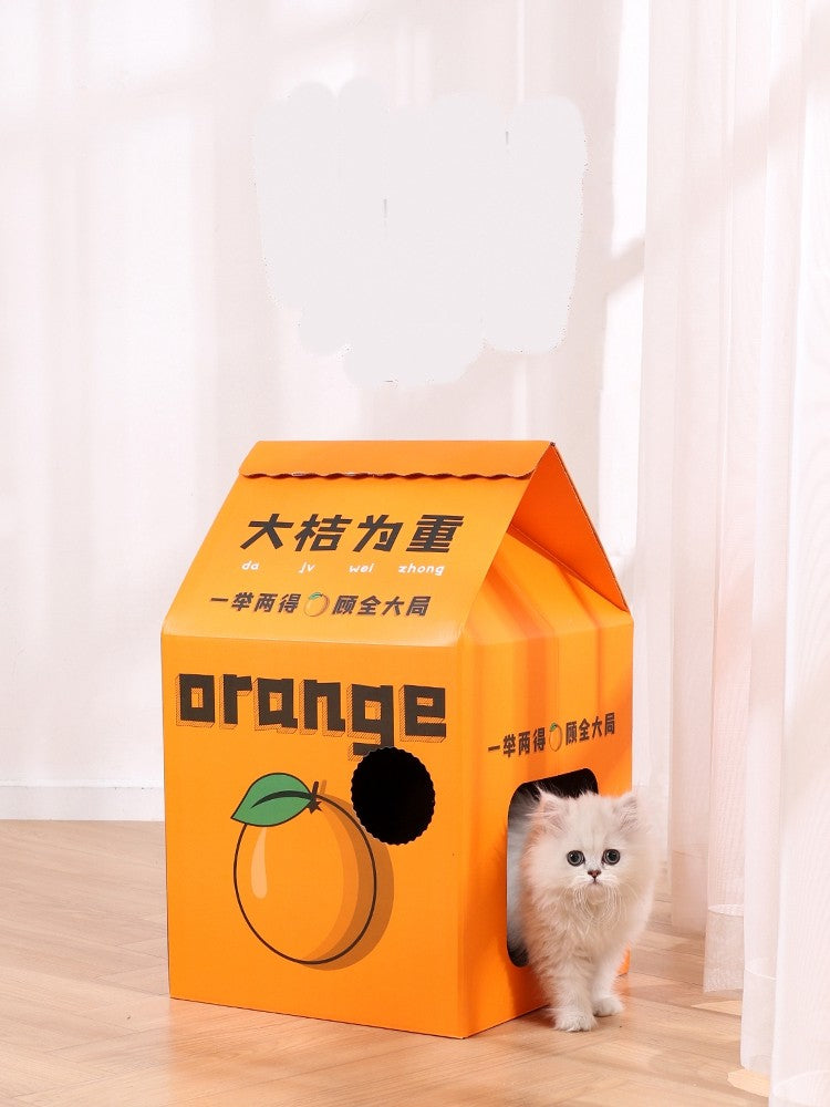 KFX-3305021 Detachable Cartoon House Cat Scratch Board with Durable Corrugated Paper Design