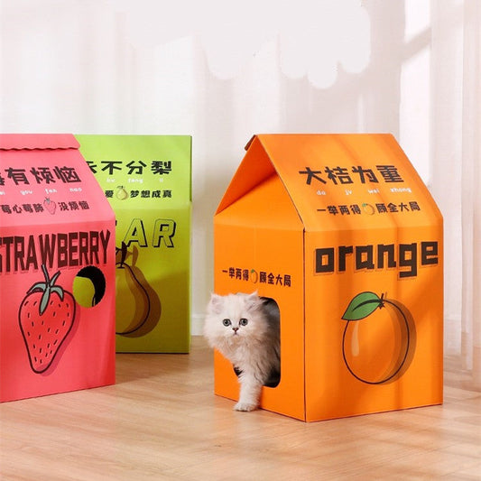 KFX-3305021 Detachable Cartoon House Cat Scratch Board with Durable Corrugated Paper Design