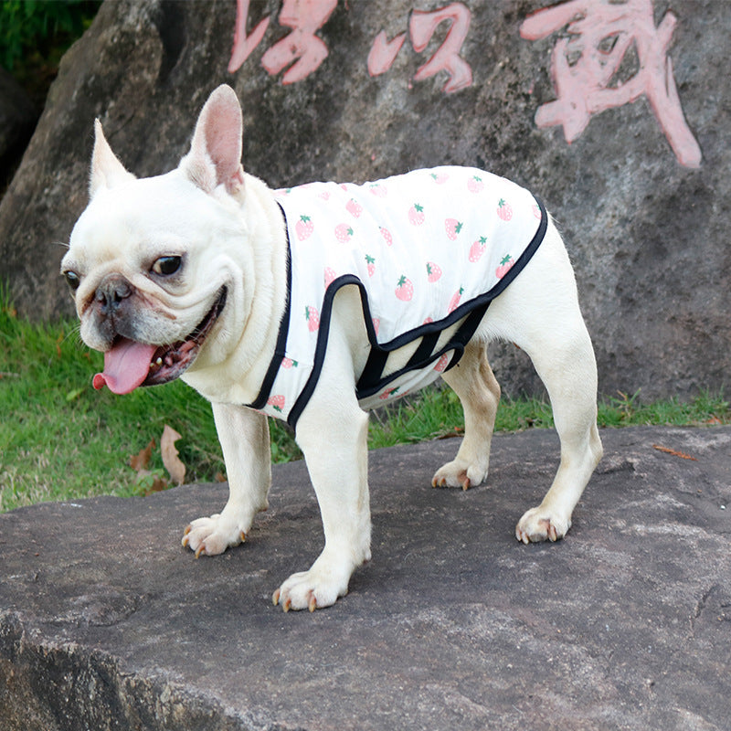 KFX-3305405 Lightweight Cotton Summer Pet Dog Vest in Strawberry and Chrysanthemum for Small to Medium Breeds
