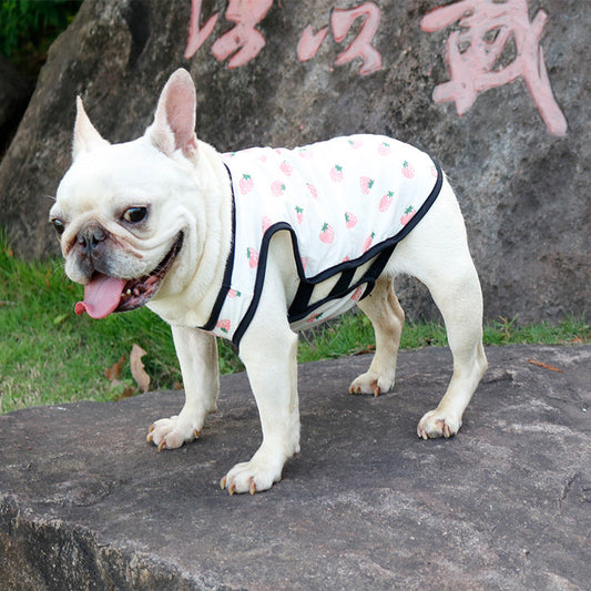 KFX-3305405 Lightweight Cotton Summer Pet Dog Vest in Strawberry and Chrysanthemum for Small to Medium Breeds