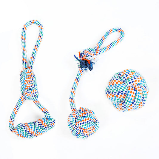 KFX-3305661 Cotton Rope Chew Toy for Dogs - Knot Ball for Teething and Stress Relief