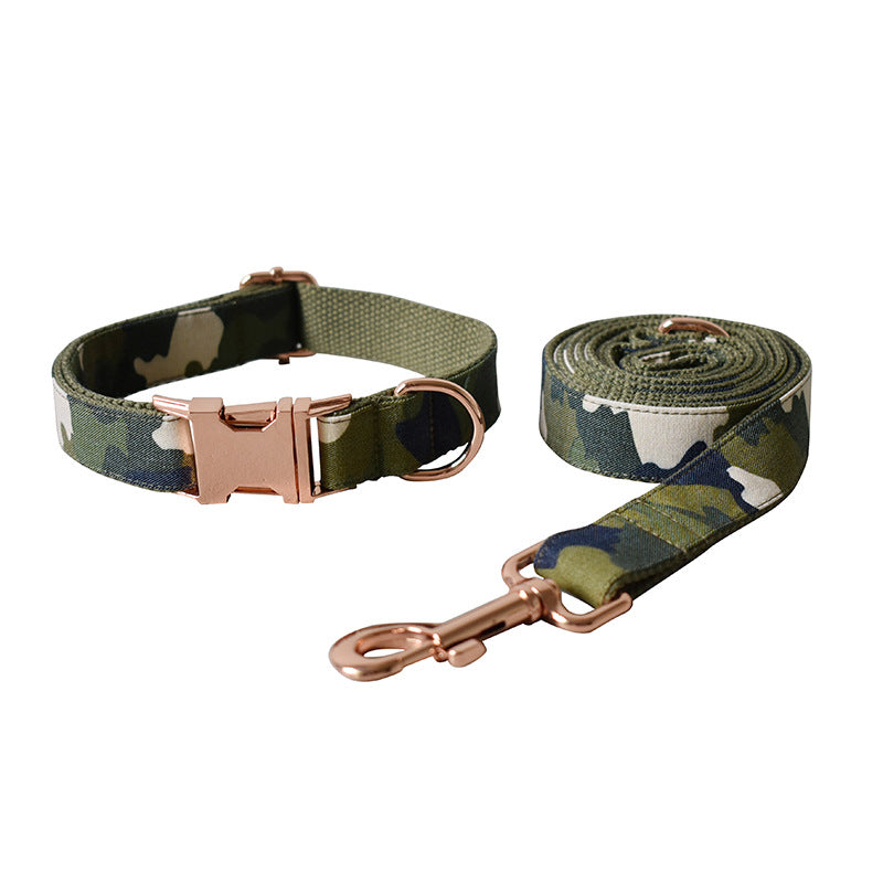 KFX-3306813 Army Green Camouflage Dog Collar - Durable Polyester for All Seasons, Available in S-XL