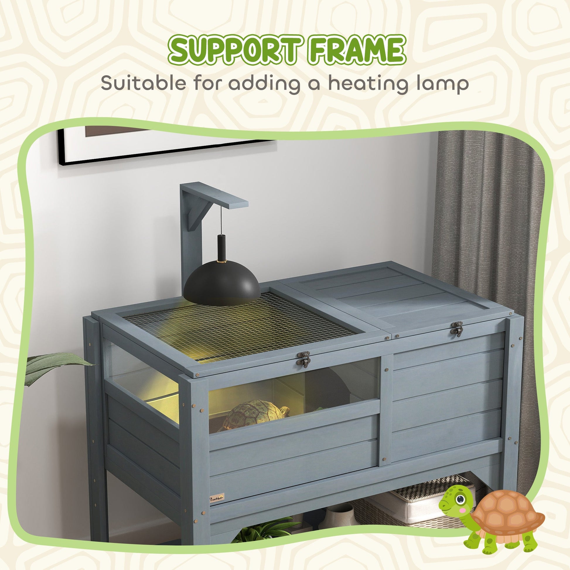 KFX-3308477 Gray Tortoise Habitat with Storage Shelf and Weather Protection for Indoor Use