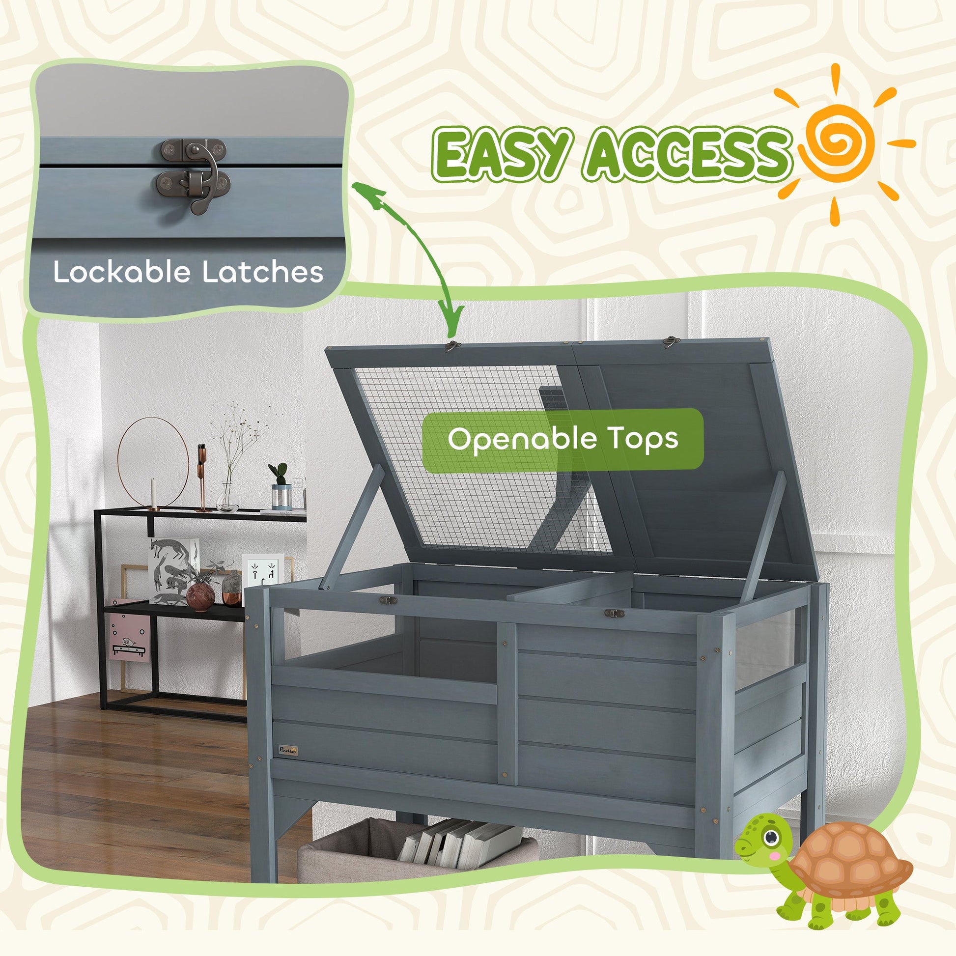 KFX-3308477 Gray Tortoise Habitat with Storage Shelf and Weather Protection for Indoor Use