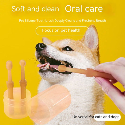 KFX-3312445 Pet Silicone Finger Toothbrush and Three-Piece Toothbrush Set for Cats and Dogs