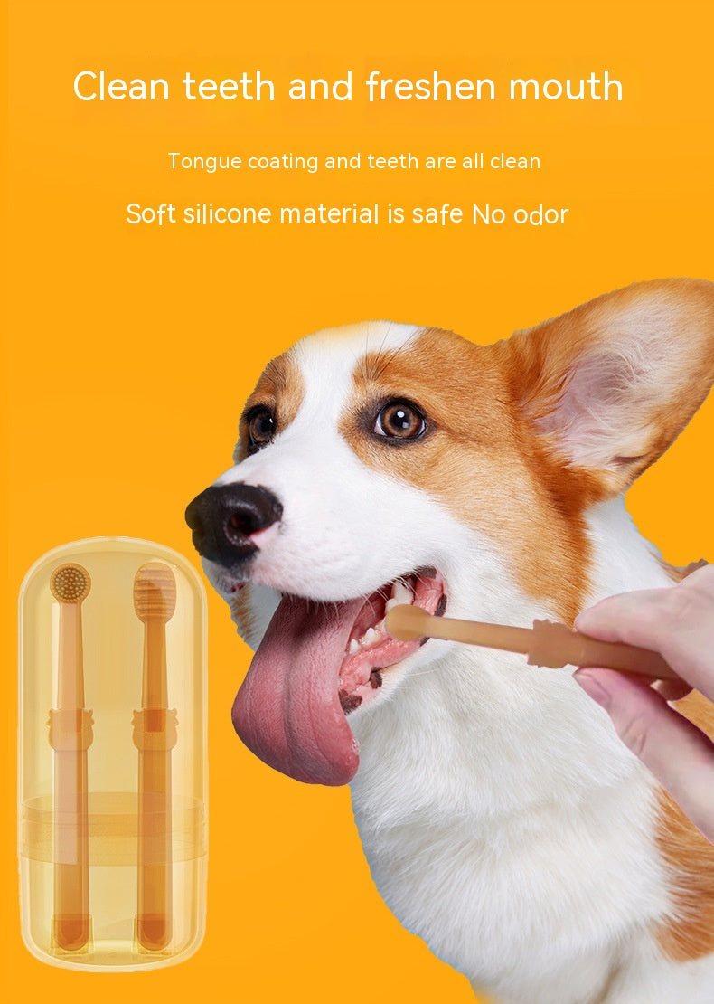 KFX-3312445 Pet Silicone Finger Toothbrush and Three-Piece Toothbrush Set for Cats and Dogs
