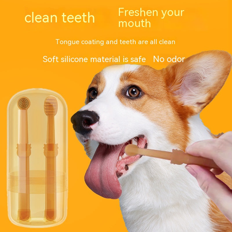 KFX-3312445 Pet Silicone Finger Toothbrush and Three-Piece Toothbrush Set for Cats and Dogs