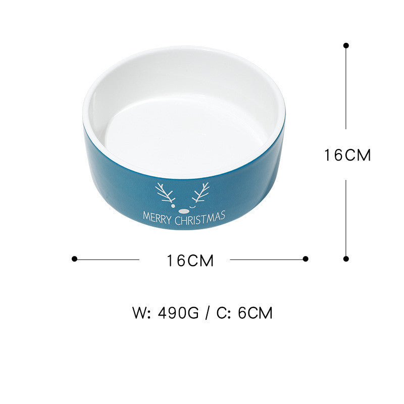 KFX-3316541 Cat Ear Shaped Ceramic Bowl in Christmas Fawn Maroon and Blue, Snowman and Christmas Tree Designs