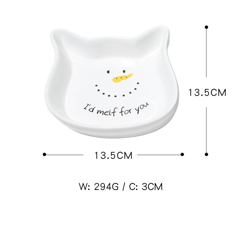 KFX-3316541 Cat Ear Shaped Ceramic Bowl in Christmas Fawn Maroon and Blue, Snowman and Christmas Tree Designs