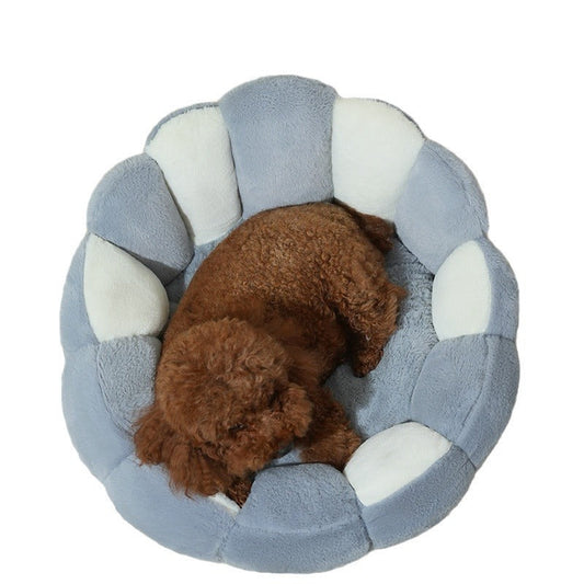 KFX-3317821 Cozy Grayish White Shell Nest for Cats and Dogs - Soft Rabbit Fur and PP Cotton, Warm for All Seasons