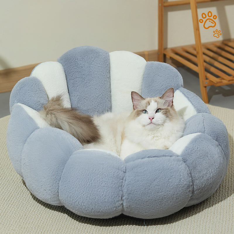 KFX-3317821 Cozy Grayish White Shell Nest for Cats and Dogs - Soft Rabbit Fur and PP Cotton, Warm for All Seasons