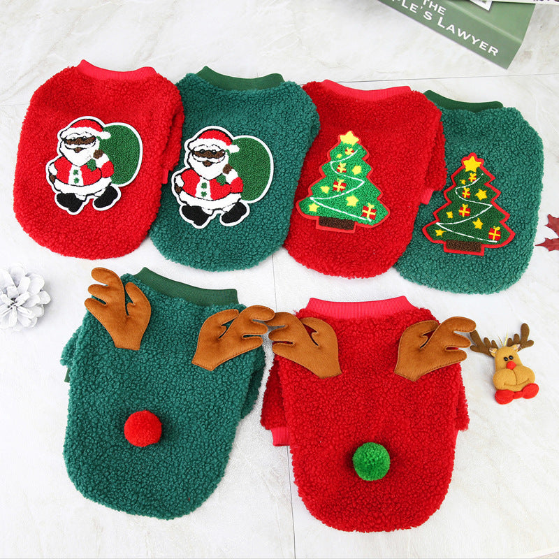 KFX-3318717 Fluffy Winter Jacket for Small Dogs in Christmas Tree and Santa Claus Designs