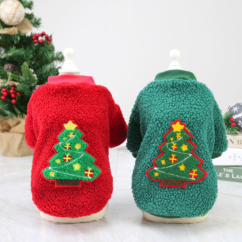 KFX-3318717 Fluffy Winter Jacket for Small Dogs in Christmas Tree and Santa Claus Designs