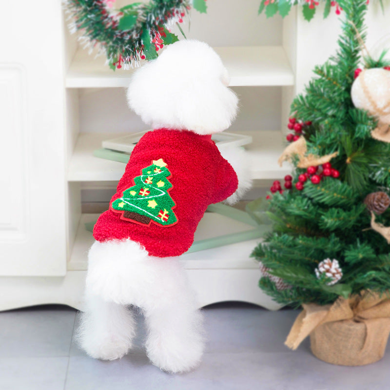 KFX-3318717 Fluffy Winter Jacket for Small Dogs in Christmas Tree and Santa Claus Designs