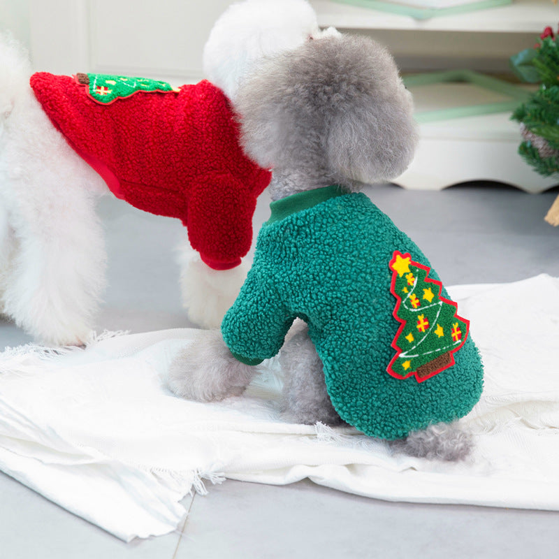 KFX-3318717 Fluffy Winter Jacket for Small Dogs in Christmas Tree and Santa Claus Designs
