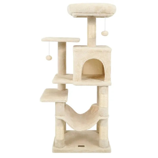 KFX-3319997 Multi-Level Cat Tree with Spacious Perch, Condo, and Hammock for Indoor Cats - Beige