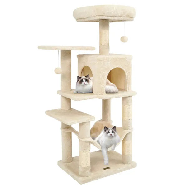 KFX-3319997 Multi-Level Cat Tree with Spacious Perch, Condo, and Hammock for Indoor Cats - Beige