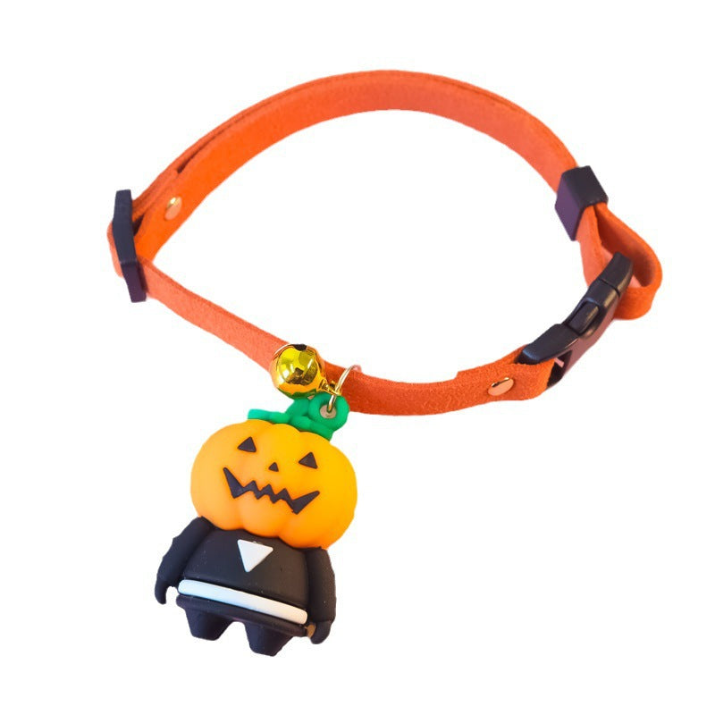 KFX-3322301 Halloween Themed Pet Collar Decoration - Cartoon Pumpkin Man, Luminous Skull, XS-L Sizes Available