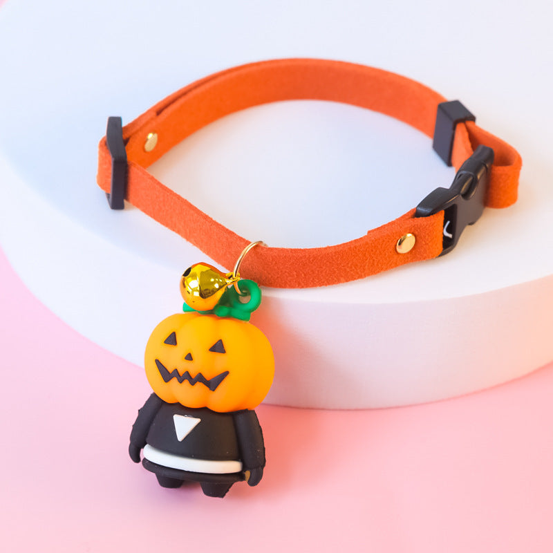KFX-3322301 Halloween Themed Pet Collar Decoration - Cartoon Pumpkin Man, Luminous Skull, XS-L Sizes Available